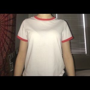 red and white short sleeve tee